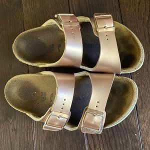 Girls rose gold Birkenstocks 30
